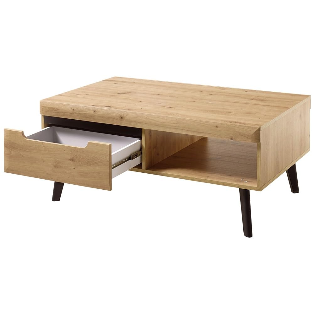 Lomadox Skandinavisches Wohnwand und Couchtisch Set, Eiche Artisan mit Schwarz, inkl. Beleuchtung, tiegezogene MDF-Fronten, Massivholzfüße