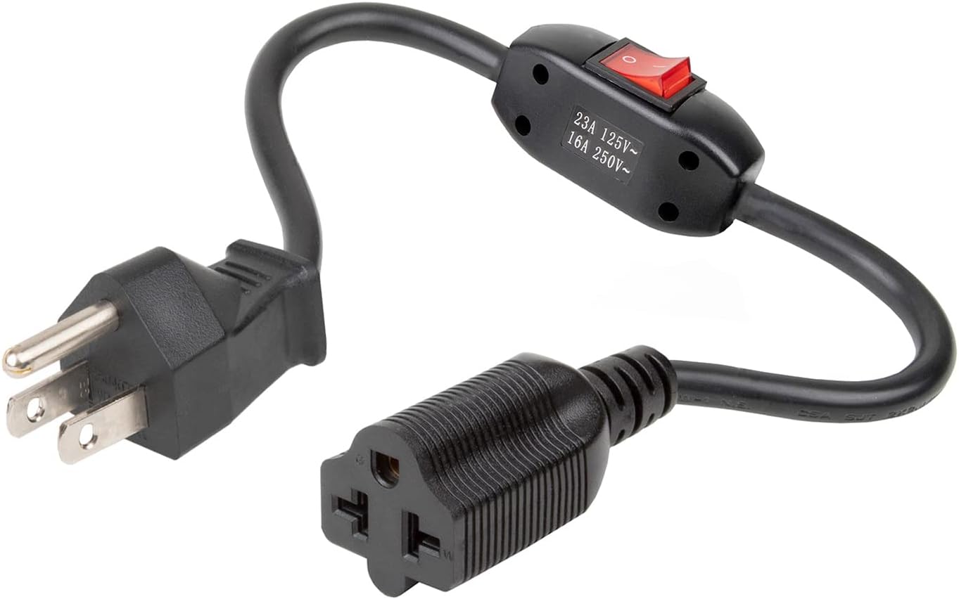 Heavy Duty Four-in-One On/Off Switch Extension Cord 12-AWG 15A Household Plug to 20A T Blade Adapter Cable…