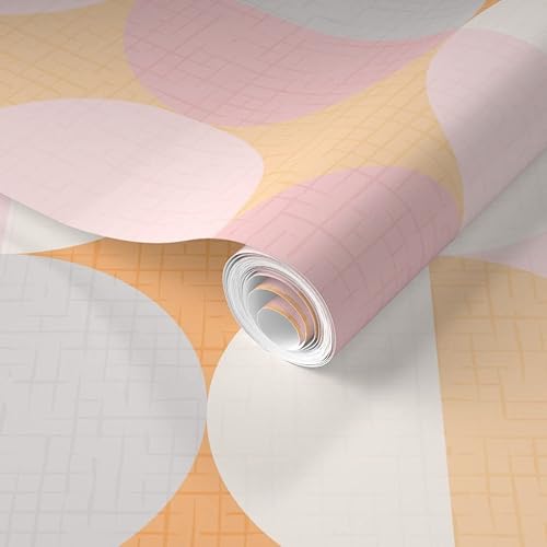 Miniatura 2 de Spoonflower Papel tapiz extraíble de 9 x 2 pies  Escala de sueños rosa Shaw blanco vintage retro naranja gris círculos papel pintado personalizado