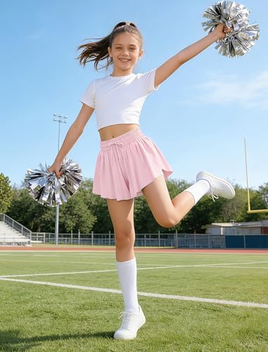 Image of EXARUS Girls Flowy Butterfly Shorts Athletic 2 in 1 Running Skirt Shorts Preppy Cheer Gymnastics Kids Clothes 6-14Y