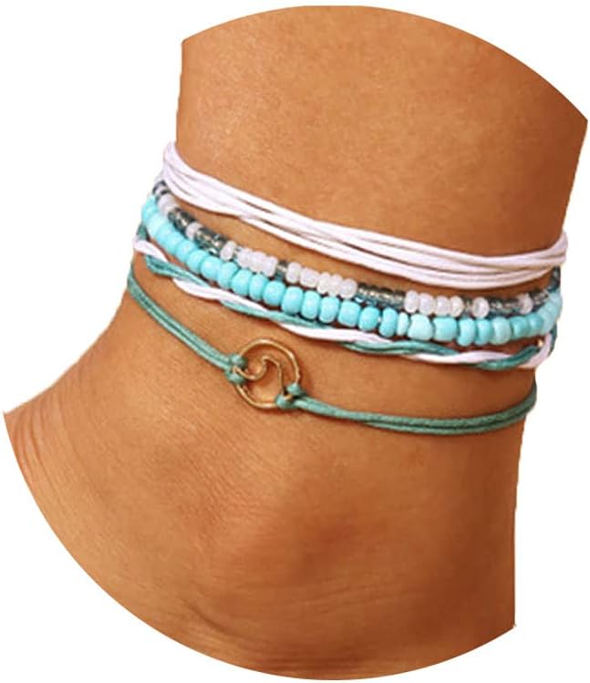 Boho Turquoise Anklets Beaded Ankle Bracelet Beach Wave Foot Chain for Women and Girls