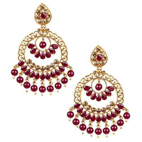 Bodha 24K Traditional Indian Gold Plated Designer Ethnic Chandbali With CZ, LCT Crystals,Kundan, Polki & Pearls Earrings for Women (SJ_1794_M)