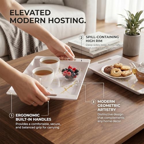 Image of U.P.C Serving Tray Set of 2 / Tray Set for Serving Premium Printed Tray for Serving /Multi-Use Serving Plate (Small, Medium)