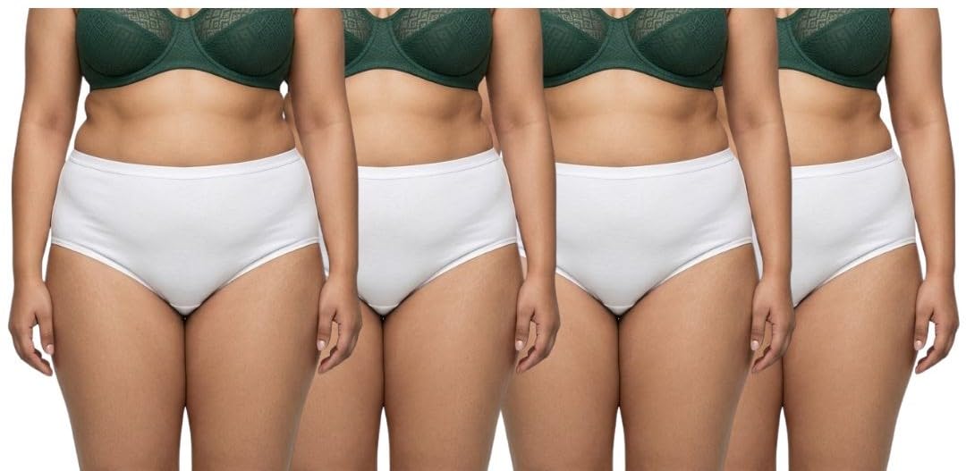 Women Plain White High Waist Cotton Panty | Full Coverage Stretchable Brief Underwear | Skin-Friendly Innerwear Pack of 4 (White)-image-45