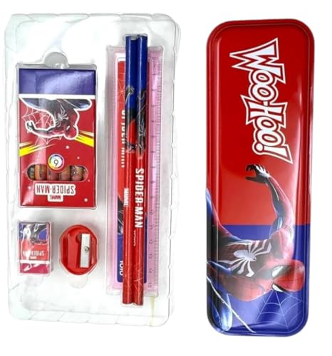 Image of Smily Buds Spidarmen Theme Stationery Set for Kids | 12-Piece Stationary Kit for Boys & Girls Age 3-15 Years - Return Gifts -School Supplies & Learning Gift for Kids (SPIDDER-MAN)