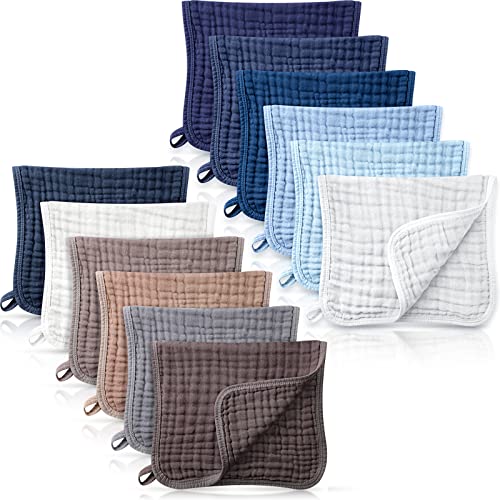 Image of Remagr 12 Pack Muslin Burp Cloths for Baby 6 Layers Cotton Soft Washcloths 10 x 20 Inch Large Multi Colors Muslin Face Towels Gender Neutral Baby Stuff for Boy Girl Newborn (Cute Colors)