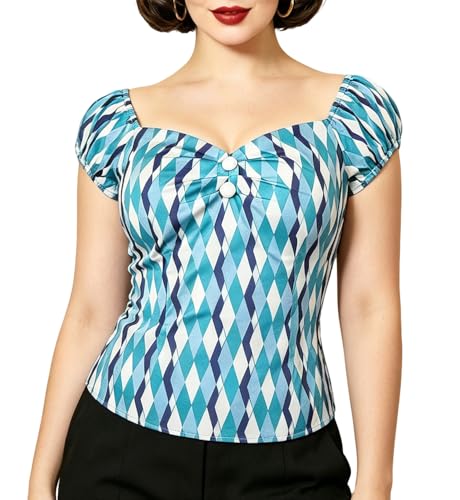 Image of YARN & INK Women's Rockabilly Tops 1950s Pinup Shirt Casual Off Shoulder Vintage Blouse