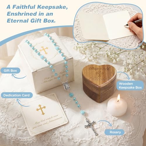Image of NORBU Baptism Gifts for Girl, My First Rosary with Ceramic Keepsake Box, Rosary for Kids, First Communion & Baby Dedication Gifts for Newborn Baby Boys Catholic Christening Gift
