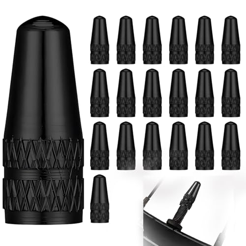Image of YPYMOD 20 Pcs French Aluminium Bicycle Valve Cap Dust Caps Compatible, Bicycle Presta Valve Caps for Mountain Bike Road Racing Bicycle(Black)