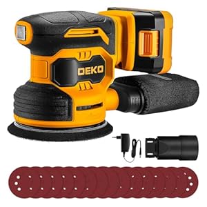 20V Exzenterschleifer Akku 125mm: DEKOPRO Schleifmaschine für Holz, 6 variable Geschwindigkeiten, 125 mm Schleifer, Holzschleifer 13000 U/min, mit Staubbeutel und 15 Schleifpapieren