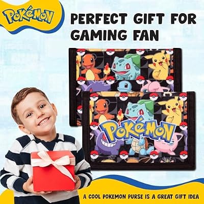 Pokemon Wallet for Boys and Girls, Kids Trifold Purse Canvas Wallets with Zip, Coin and Card Holder - Featuring Charmander & Pikachu