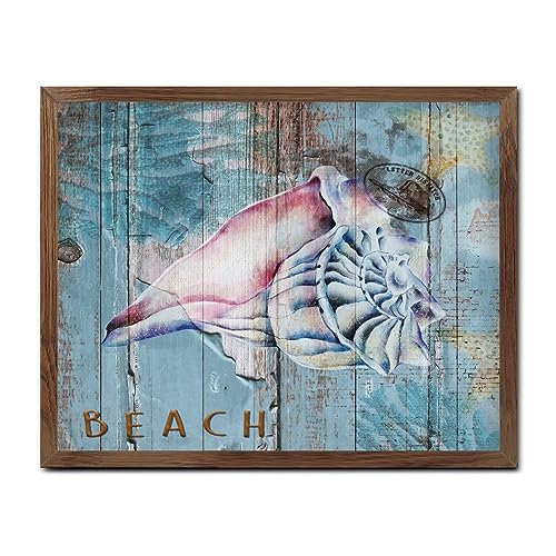 Plaque en bois authentique sous la mer avec cadre vieilli pour décoration de maison chic