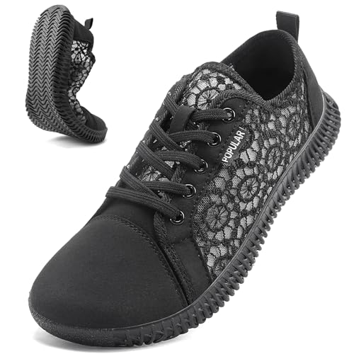 Nursgram Women's Wide Toe Box Shoes Zero Drop Non Slip Extra Wide Width Fashion Sneakers Ultra Light Breathable Walking Shoes Casual Sneakers for Travel Work Trainers 8823 Fullblack 41