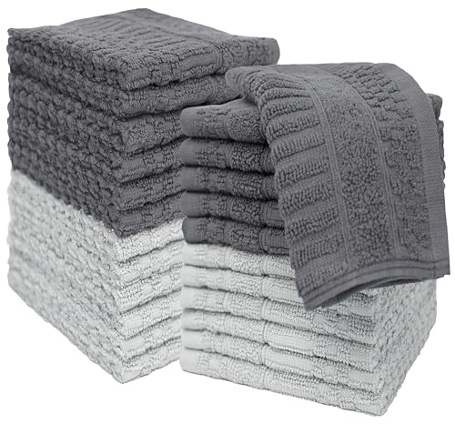 Image of PH Pleasant Home Diamond Wash Cloths Set - 12 Pack (12 inch x 12 inch) - 509 GSM - 100% Ring Spun Cotton Wash Cloth - Super Soft and Highly Absorbent Face Towels(Dark Grey & Light Grey)