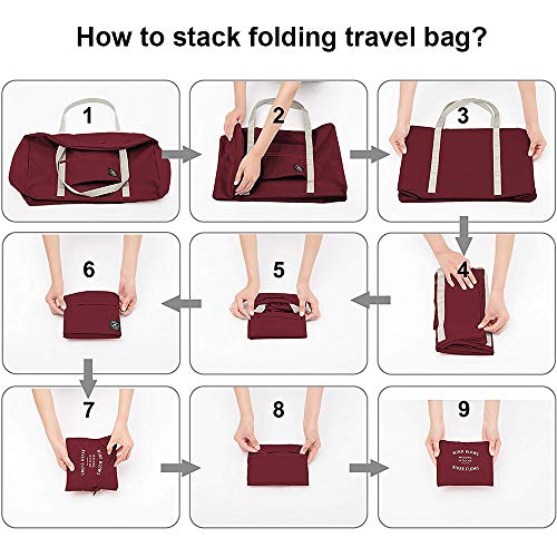 2 Pack Foldable Travel Duffel Bag, Lightweight Carry On Luggage Bag for Women and Men, Waterproof Multipurpose Sport Duffle for Sports, Gym, Vacation (wine red)