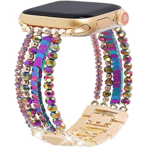 Chain Beaded Bracelet Compatible with Apple Watch Band 40mm 38mm 41mm 44mm 42mm 45mm 49mm for Women Stylish Diamond Sport Strap Adjustable Metal Wristband for iWatch Series 9 8 7 6 5 4 3 2 1 SE Cover