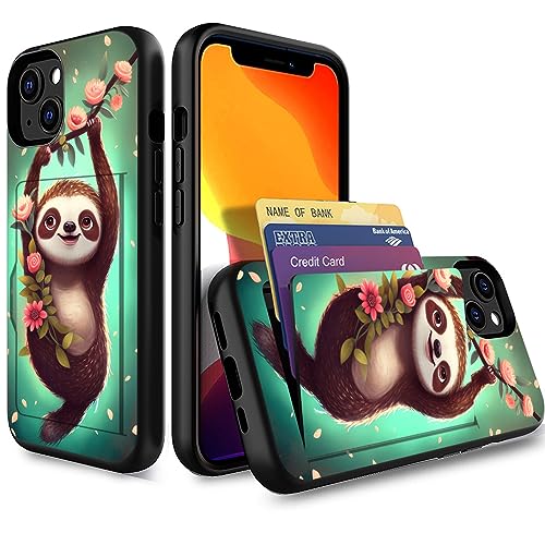 Étui portefeuille iPhone 14 Pro avec fente cartes cachée coque anti-choc motif paresseux