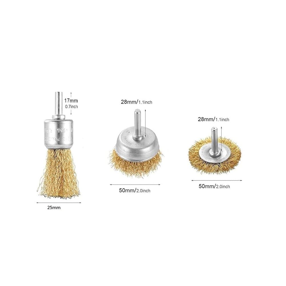 Szczotka druciana T-Shaped Brass Wire Brushes, for Drills Set,6pcs Bowl Flat Steel Electric Grinding Mill Polish Derusting Rotary Tool Power