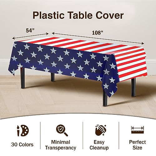 Image of Party Solids Patriotic Rectangular Plastic Tablecloth - 54x108 Inch, Pack of 24