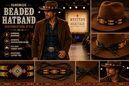 Image of Cowboy Western Beaded Hat Band Rodeo Style Handmade