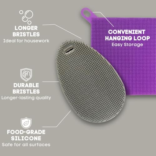 Image of Silicone Dish Sponge Dish Scrubber (Oval and Square) - Dual-Sided, Food Grade Silicone Sponges for Dishes and Housecleaning 2-Pack