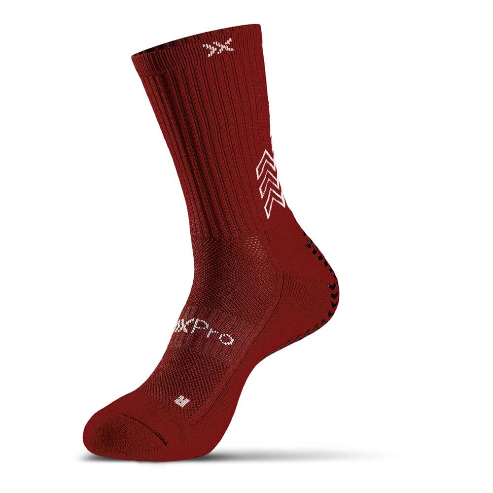 SOXPro Classic - Calza Antiscivolo - Frecce GRIP in Silicone - Antivescica - Traspiranti - Stabilità e Controllo - Running. Calcio. Ciclismo e Tennis - (IT. Testo. S. Regular. Regular. BORDEAUX)
