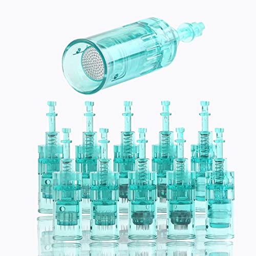 Image of Derma Pen Needles Cartridge 12 Pin | 36 Pin | Nano Needle Cartridge Tip For A1 & A6 Derma Pen Electric Auto Micro Stamp Derma Anti-Aging Pack of 3 (Green, Nano Round)