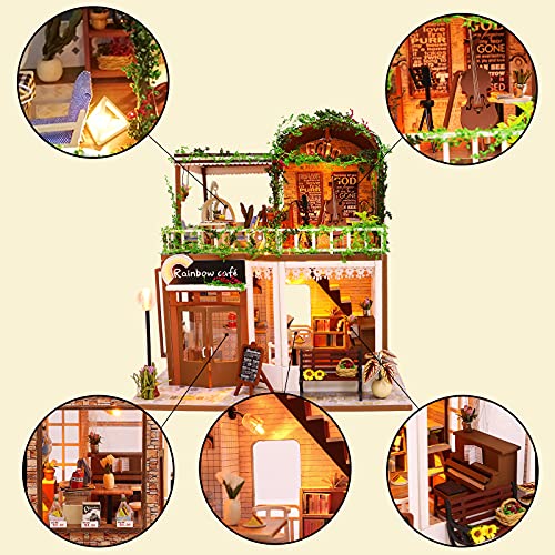 Cuteroom Puppenhaus-Set aus Holz, Puppenhaus, Miniatur, mit Möbeln und Staubschutz, handgefertigt, für Teenager… – Bild 5