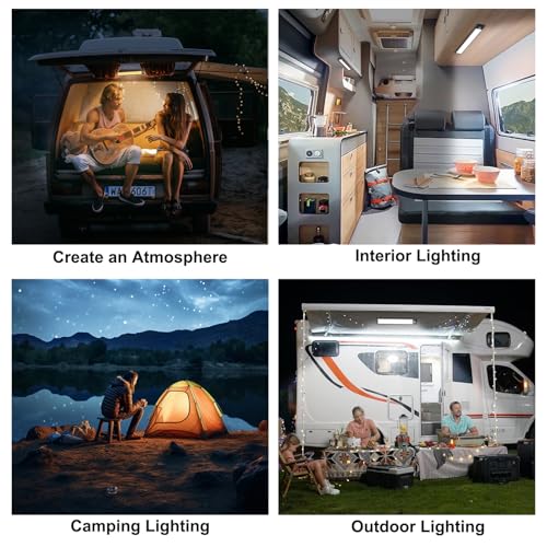 Image of Rv Exterior Light Camping Trailer Accessories Camper Accessories for Outside Rechargeable Lights Under Cabinet Rv Porch Light Led 2PCS (Black, 70 LED)