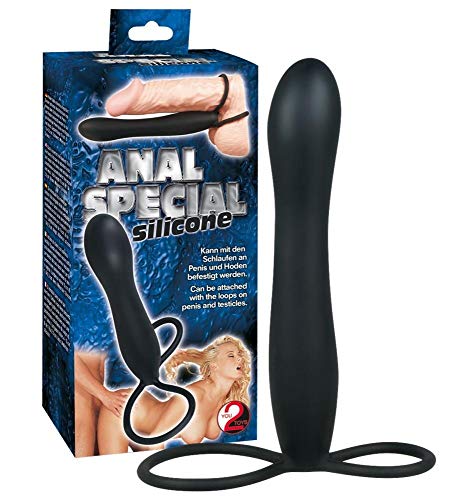 You2Toys Anal Special Silicone Black - softer Analdildo mit zwei Schlaufen für Penis und Hoden, Analplug für Männer und Paare, intensive, doppelte Stimulation, schwarz