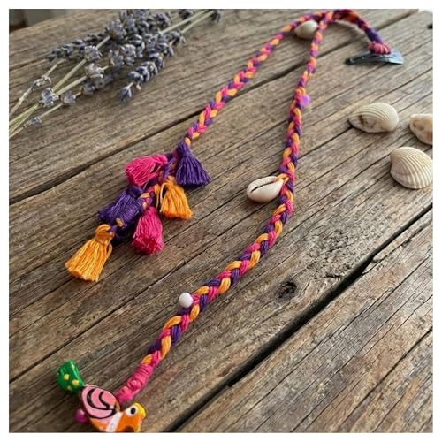 Image of Colorful Boho Hair Extensions with Cowrie Shells & Beads - Handmade Cotton Thread Braids with Wooden Charms for Girls & Women (Set of 3)