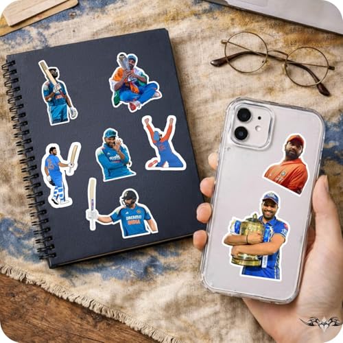 Image of Rohit Sharma Stickers - 25 Pcs Waterproof, HD Printed Vinyl Stickers for Laptop, Mobile, Notebook & More | Cricket Stickers
