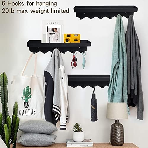6 Hooks Key Holder for Wall,Coat Hooks for Wall,Wall Hooks for Hanging,Key Hooks Wall Mounted,Door Hooks Screw in and 2 Adhesive Hooks,Mail Organizer for Hallway, Entryway, Kitchen, Bathroom (KH-001)