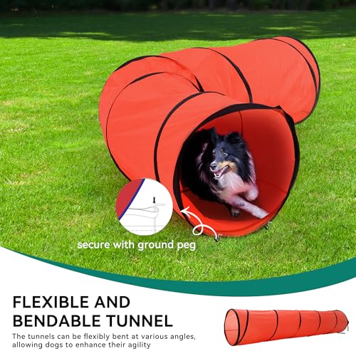 YITAHOME Dog Agility Training Equipment Set with Flexible Tunnel, Hurdle, Jump Ring, 6 Weave Poles, Pause Platform, Teaser Pole and Carry Bags for Indoors Outdoors, Orange/Blue by YITAHOME - Image 4