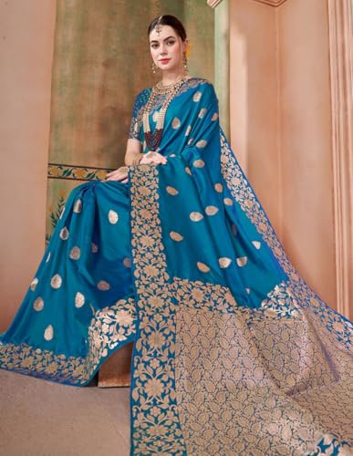 Image of SWORNOF Women's kanjivaram banarasi silk saree Zari Woven for festival Wedding silk with rich pallu Design sarees for women with Unstitched blouse piece