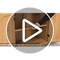 DWVO Farmhouse TV Stand for Living Room, 35.4" Tall Rattan Entertainmenr Center w/2-door Cabinet, Rustic Wood Buffet Cabinets, Boho Media Console Table with LED Lights for 45/50/55/60 Inch TV (Oak)