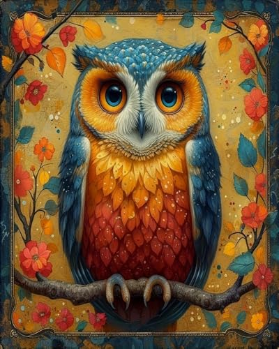 Diamond painting hiboux complet avec toile 40x50 cm pour loisirs créatifs