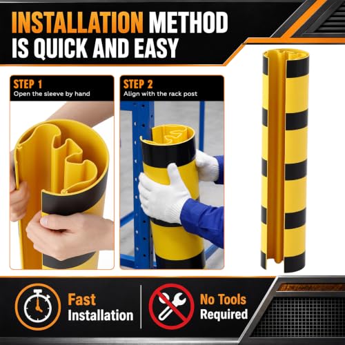 Image of Forklift Column Protector 4-Pack - 23.6 inch x 4.72 inch Warehouse Rack Safety Guard for 80-100mm Posts - High Visibility Impact Protection for Industrial Warehouse & Parking Garage