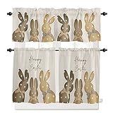 IDOWMAT Curtain Tier and Valance Set 3 Piece, Semi Sheer Rod Pocket Valance Small Half Window Tier C