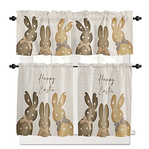 Idowmat Curtain Tier And Valance Set 3 Piece, Semi Sheer Rod Pocket Valance Small Half Window Tier Curtains Vintage Easter Polka Dot Bunny Silhouette White Valances For Kitchen #TOP1