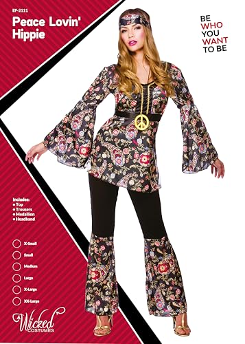 Wicked Costumes Adult Womens Peace Lovin Hippie Fancy Dress Costume 1970s Flower Power Outfit for Halloween Disco Party Medium (UK 14-16) - Image 6