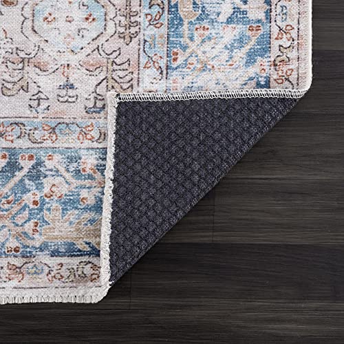 Bloom Rugs Caria Washable Non-Slip 12 Ft Runner - Beige/Ocean Blue Runner For Entryway, Hallway, Bathroom And Kitchen - Exact Size: 2'6" X 12' #TOP5