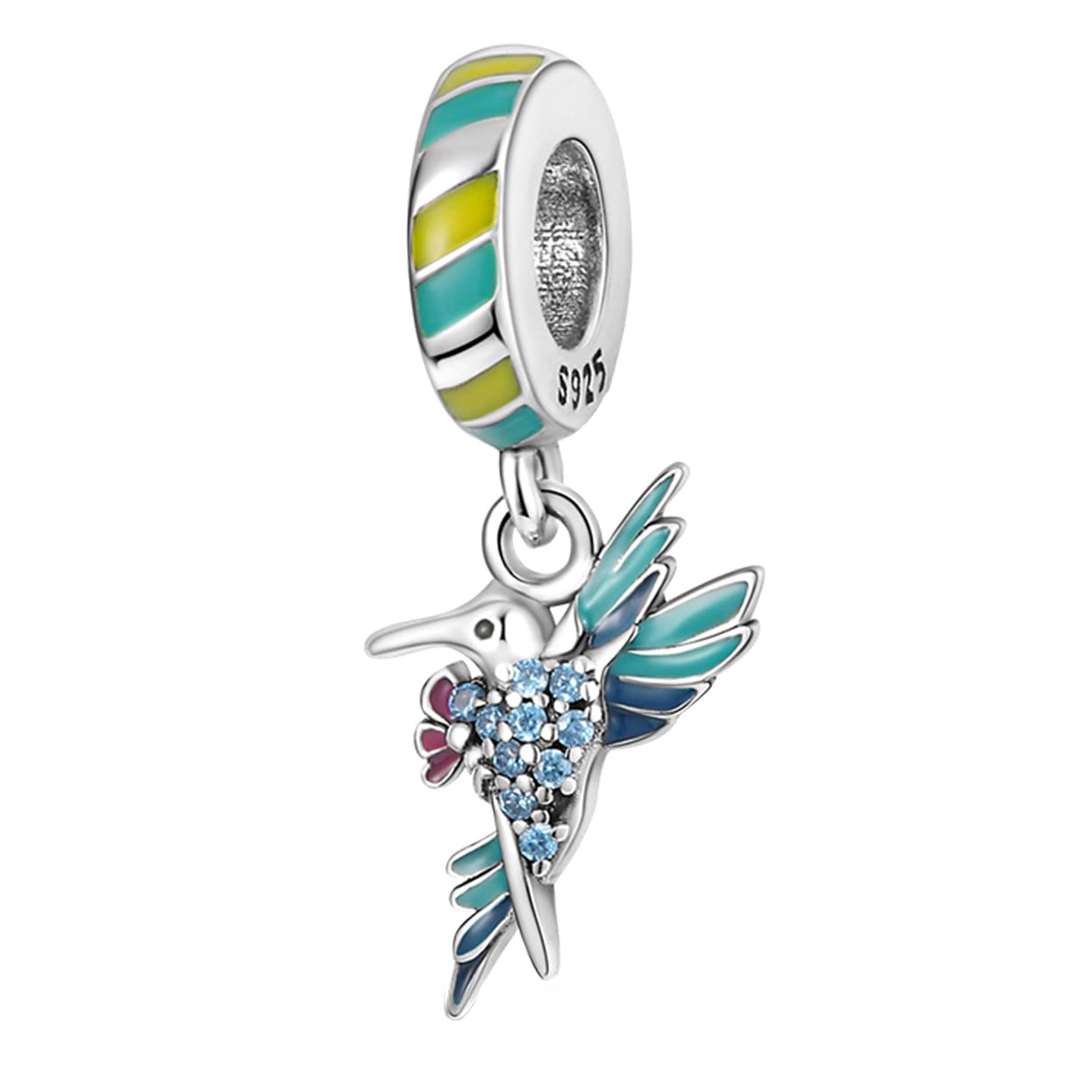 CGCSYZ 925 Sterling Silver Charms for Bracelets and Necklaces Airplane Passport Dangle Pendants Beads Butterfly Dragonfly Charms Jewelry Gift for Women Girls (Hummingbird Charm)