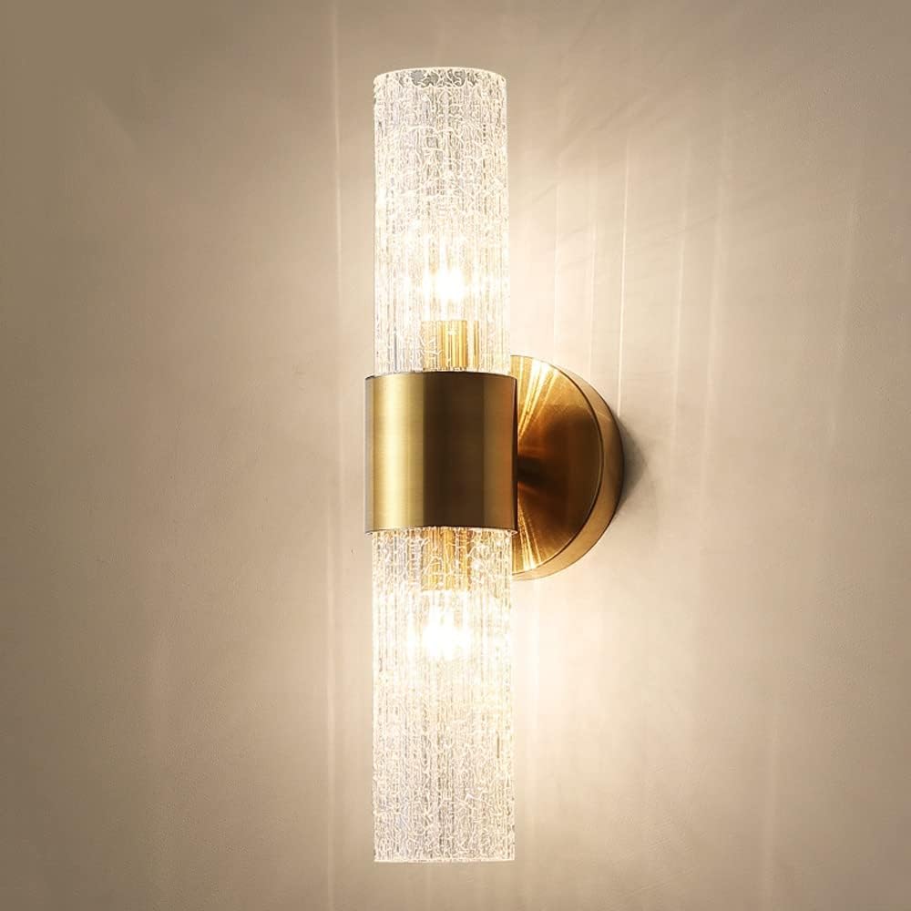 VGTLAKEX Wall Light Wall Sconce Lighting Fixture Gold Finish Lamp Ice Cracked Glass Mount Light E14 Vanity Sconces for Bedroom Living