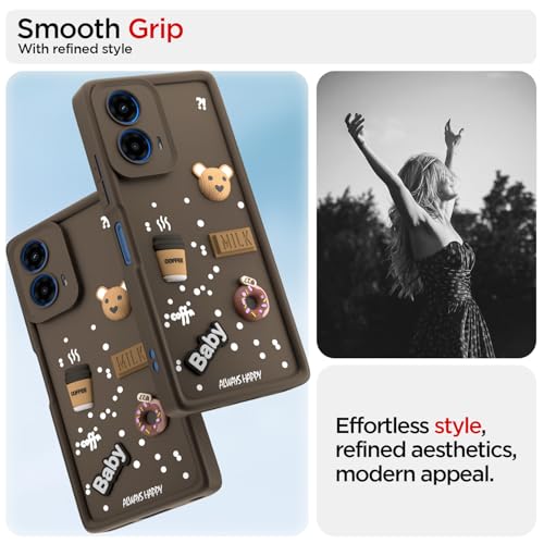Image of Outlouders Back Cover for Moto G54 5G / G64 5G | Cute Fun Cartoon 3D Bear Silicone | Full Body Protection Bumper Case (Brown)