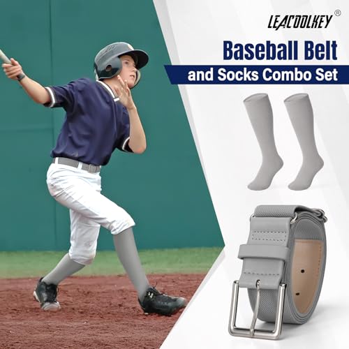 Image of LEACOOLKEY Baseball Belt and Socks Combo Set Adjustable Softball Socks and Elastic Belt for Youth and Adult
