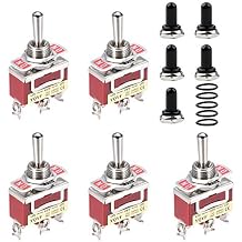 ESUPPORT Car Silver Contact Heavy Duty 20A 125V SPDT 3P ON/OFF/ON Rocker Toggle Switch Metal Copper Terminal Waterproof Boot Cap 12mm Pack of 5