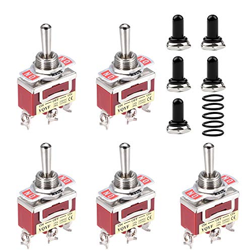 ESUPPORT Car Silver Contact Heavy Duty 20A 125V SPDT 3P ON/OFF/ON Rocker Toggle Switch Metal Copper Terminal Waterproof Boot Cap 12mm Pack of 5