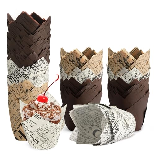 200 Stück Muffinförmchen Papier, Tulpe Muffins Papierförmchen, Natürliches Ungebleichtes Cupcake Formen Papiers, Standardgröße Backförmchen Papier für Hochzeit Geburtstag Party (C)