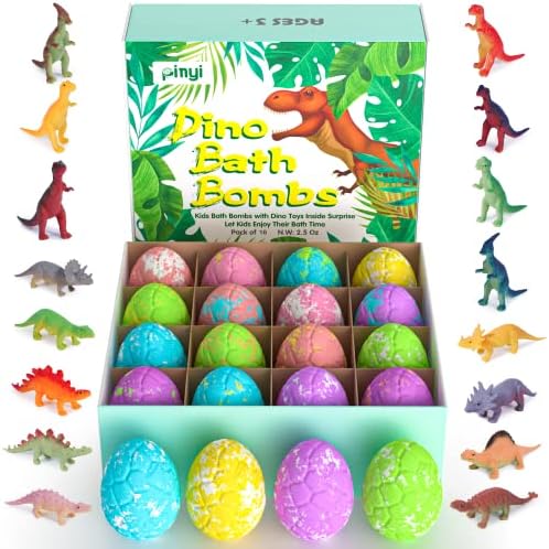 16 Pack Dinosaur Bath Bombs for Kids with Surprise Inside, Dino Bath Bombs with Toys Inside for Boys Girls, Organic Fizzy Kids Bath Bombs for Easter Birthday Gift Set, Bubble Bath Dino Egg Bathbombs